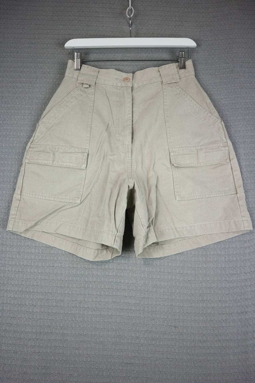 Roots Canada Vintage High Waisted Utility Cargo Shorts Khaki Beige 8W